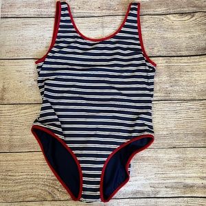 Vineyard Vines Womens Swimsuit Edgartown Stripe Low Back One Piece Blue Red Sz L